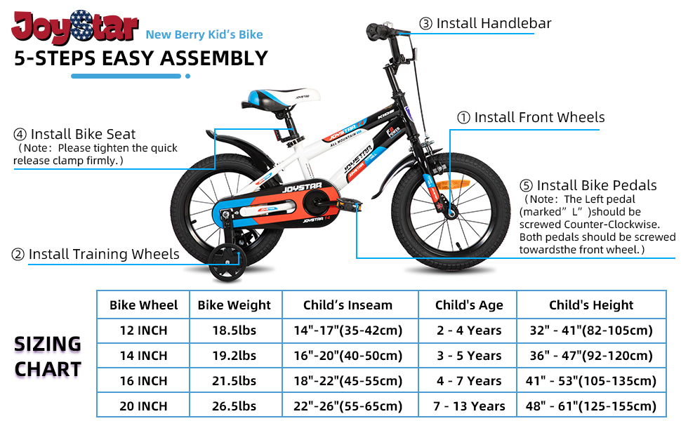 joystar kids bike boys girls children youth bicycles training wheels low-step frame coaster brake