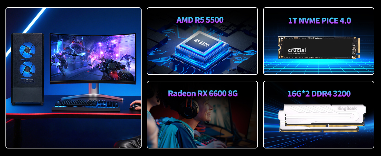 ZYNEEX Gaming PC Desktop, AMD Ryzen 5 5500 (4.2GHz Turbo