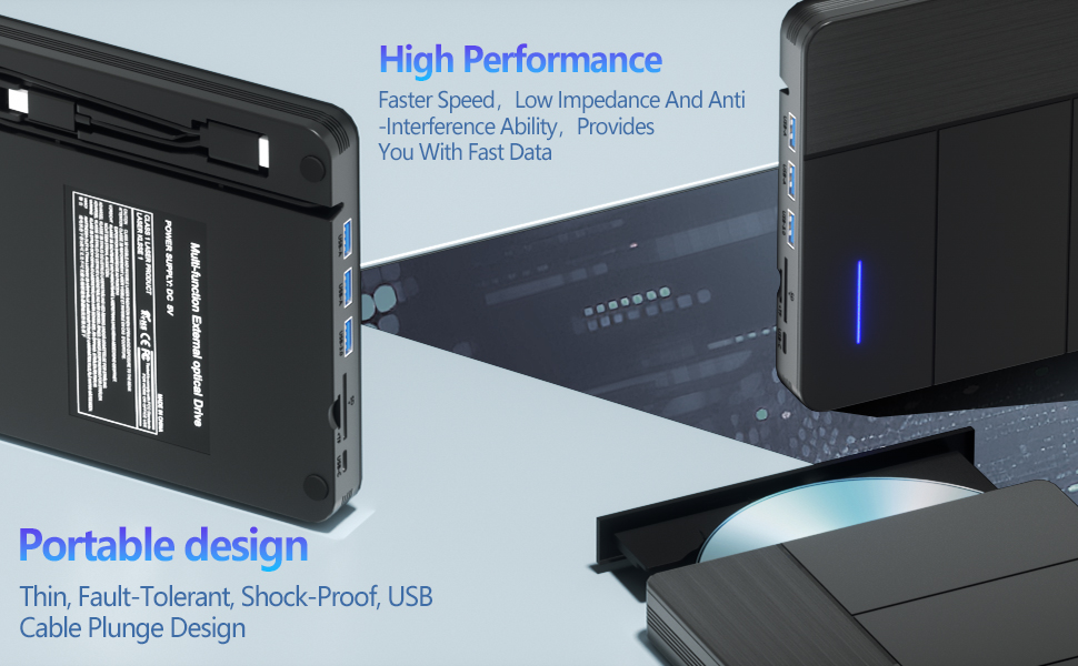 7 in 1 External Blu-ray Drive with 4 USB Port & TF/SD Card Slots, Support 100G Read & Write