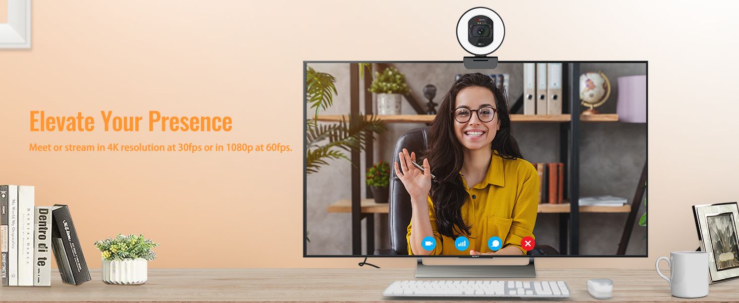 Meet or stream in 4K resolution at 30fps or in 1080p at 60fps.