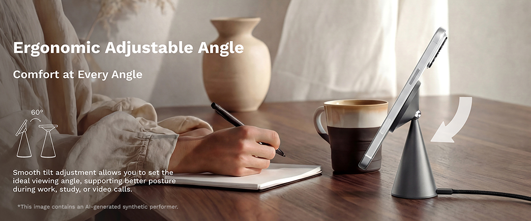 Adjustable angle wireless charger stand for comfortable iPhone viewing