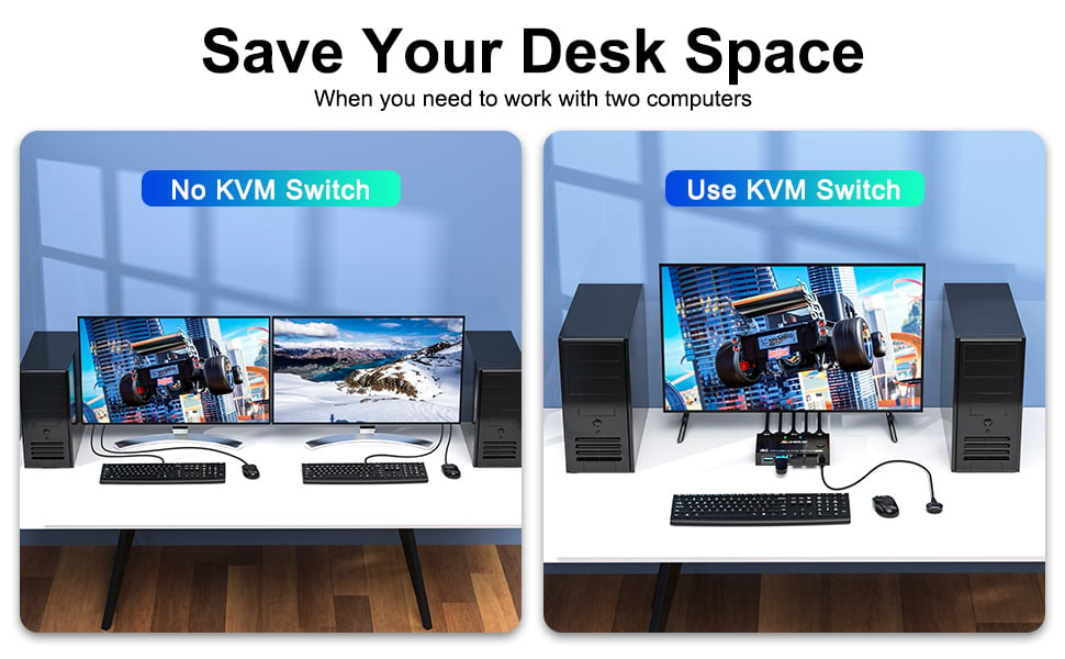 DP1.4 KVM Switch 2 PC 1 Monitor With this KVM switch, you can easily switch between 2 computers and