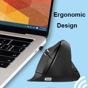 Wireless Mouse Ergonomic (Bluetooth + USB) Dual Mode Vertical Silent Portable Multi Device Ergo Upri