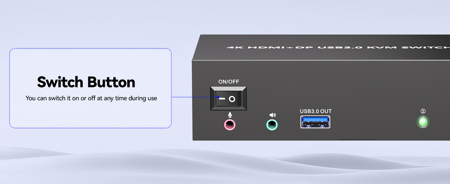 HDMI + DisplayPort 3 monitors KVM switch support physical button and wired control. You can press th