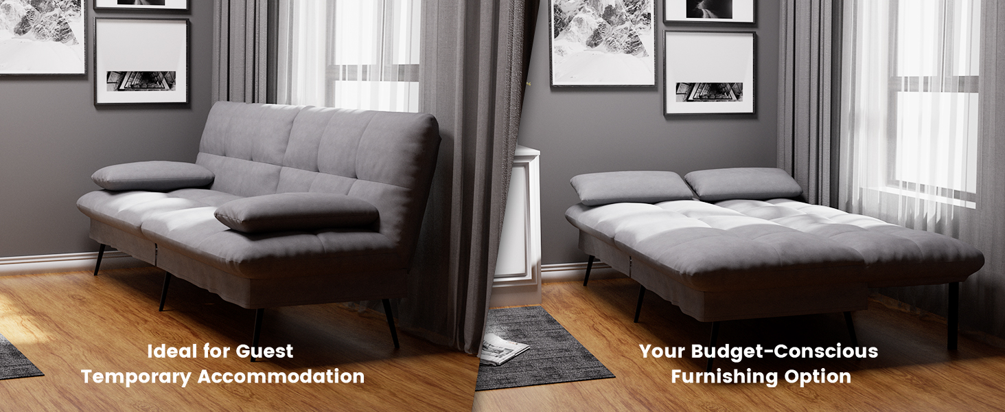 COMHOMA Convertible Futon Sofa Bed, 68Fabric Futon Couch with Adjustable Backrest, Folding Futon Sle