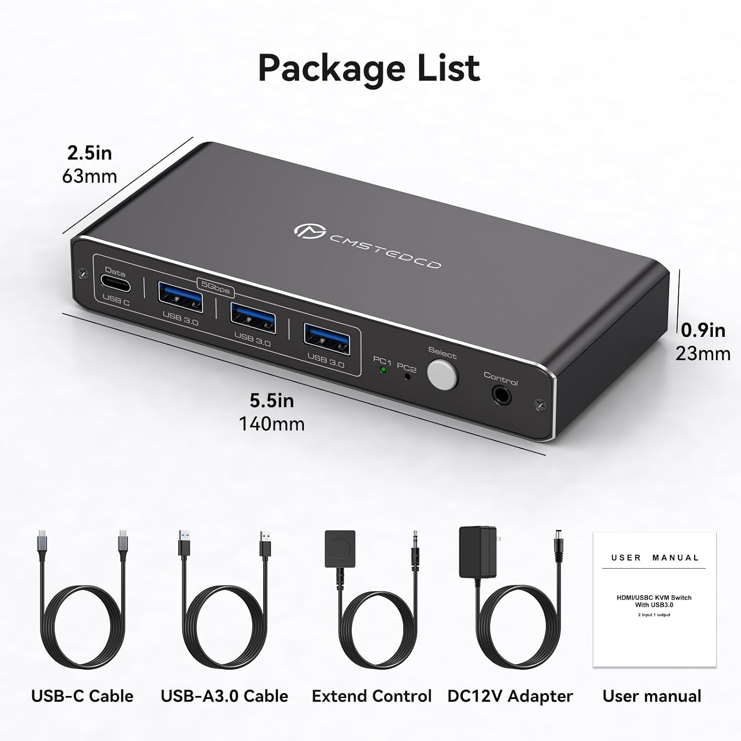 KVM Switch 1 Monitor 2 Computers, 4K@60Hz USB-C HDMI KVM Switch for Laptop & Desktop, Share 1 Monito