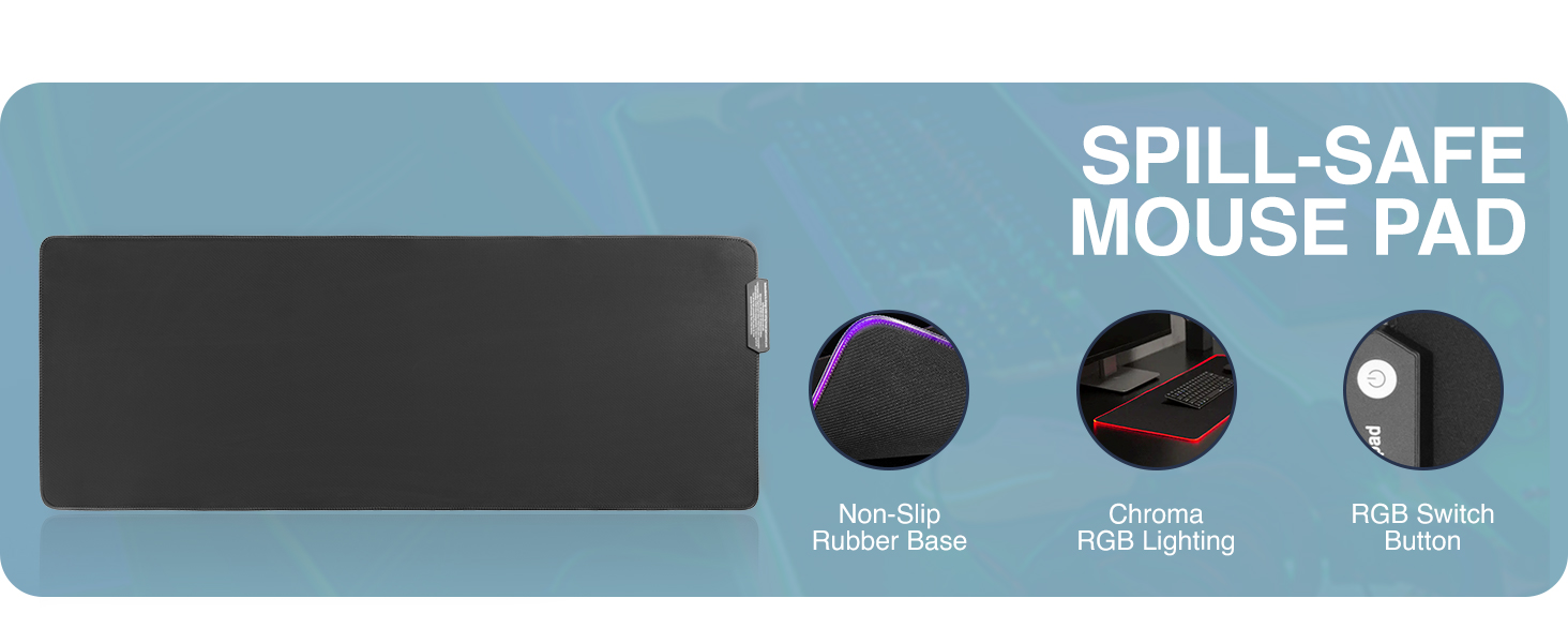 LED gaming mouse pad, RGB light-up desk mat, extended gaming mousepad, touch control RGB mat