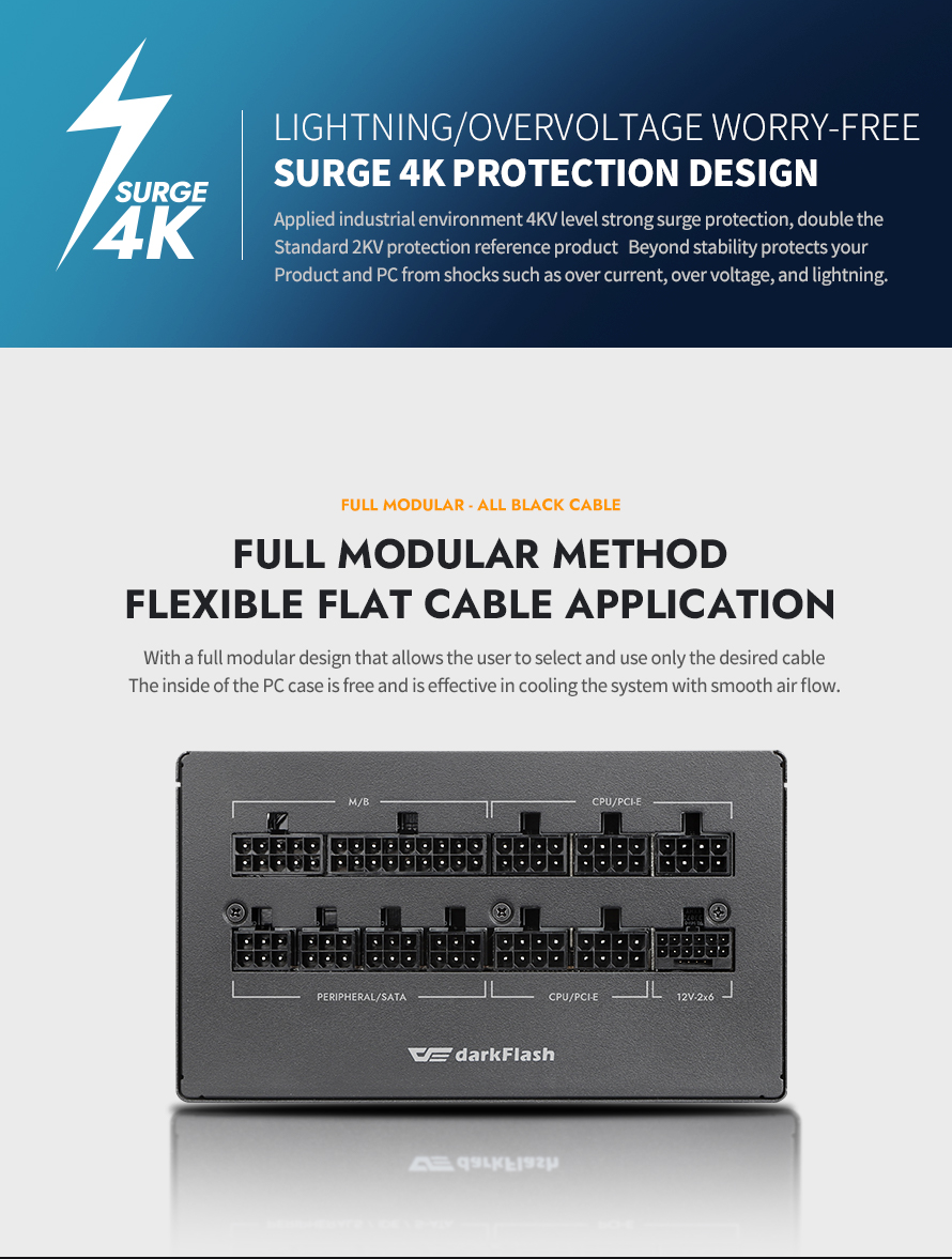 darkFlash PMT850, 850W Fully Modular Power Supply, 80 PLUS Gold & Cybenetics Platinum Certified