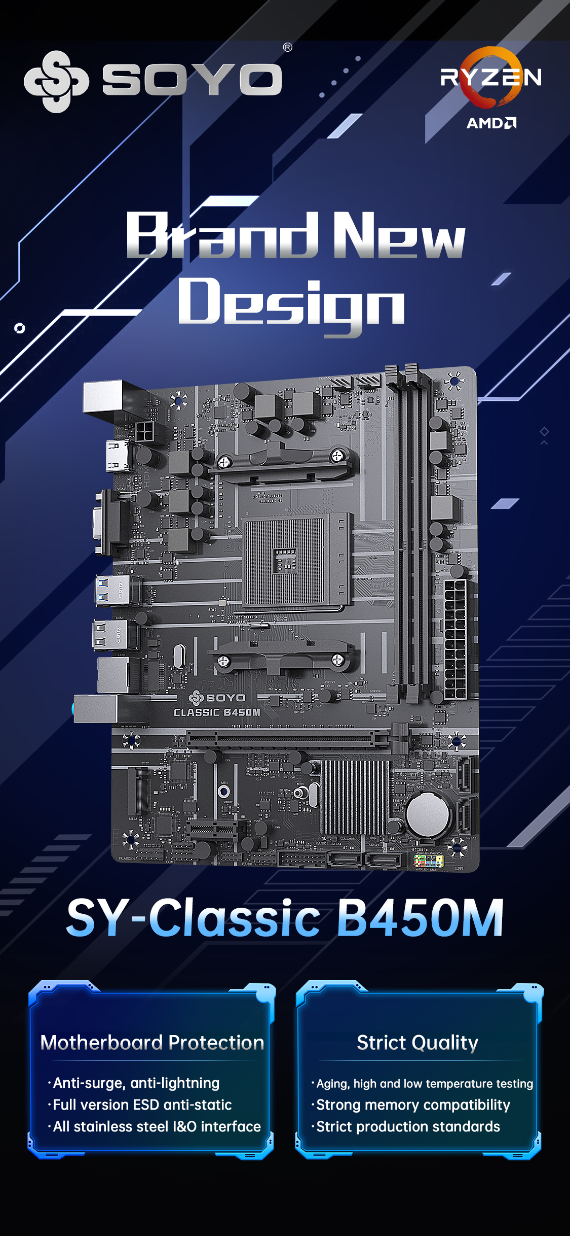 SOYO Brand New Classic B450M Motherboard Dual-channel DDR4 Memory AM4 ...