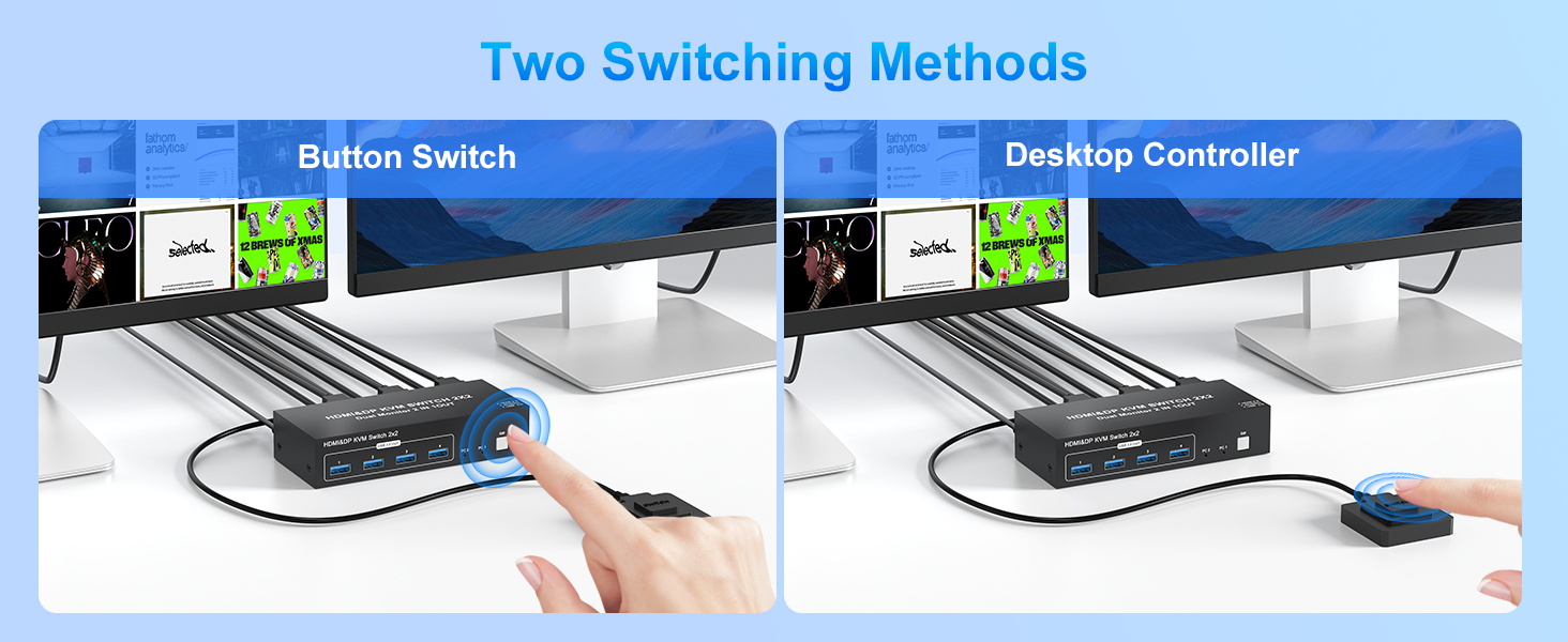 HDMI + DP KVM Switch 2 Monitors 2 Computers 4K@60Hz, HDMI + Displayport Dual Monitor KVM Switches
