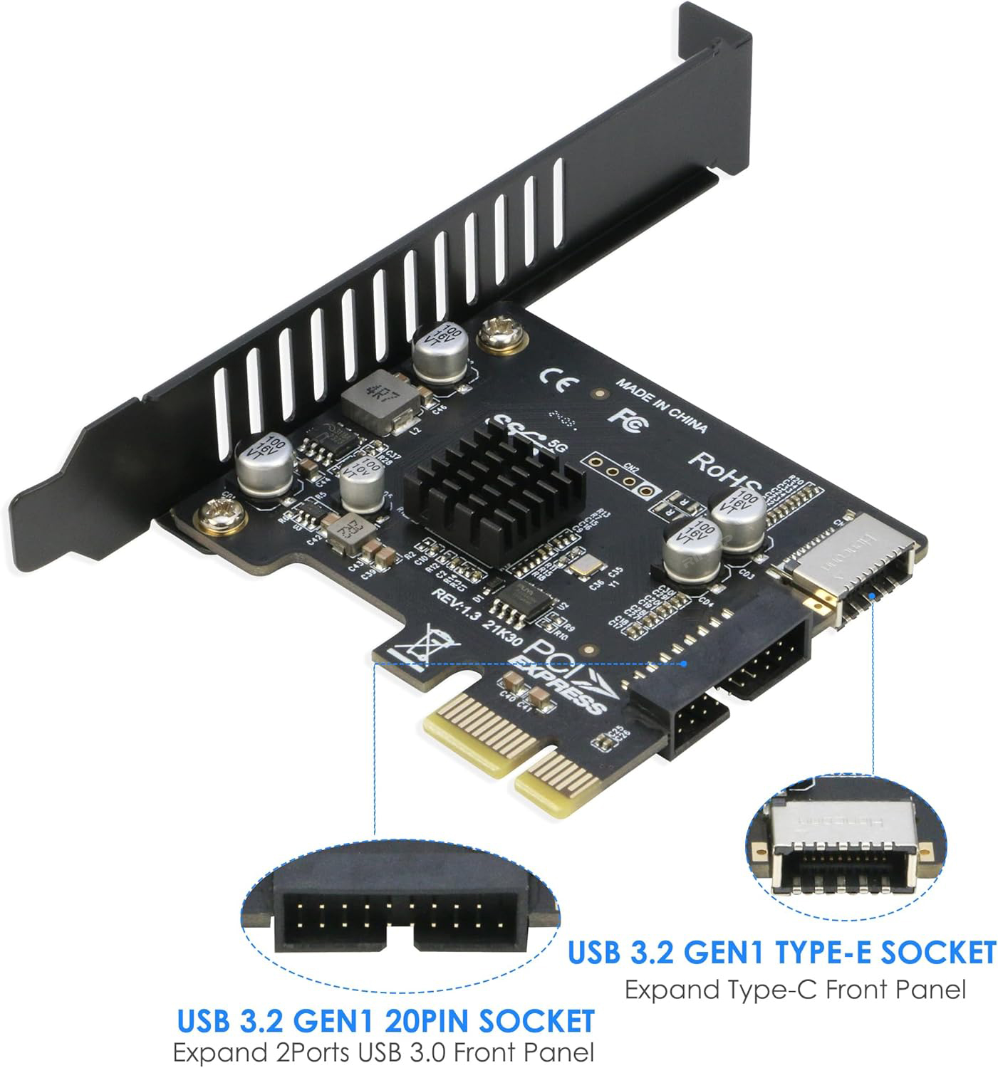 pcie to usb 3.0 20pin and type-e port adapter card