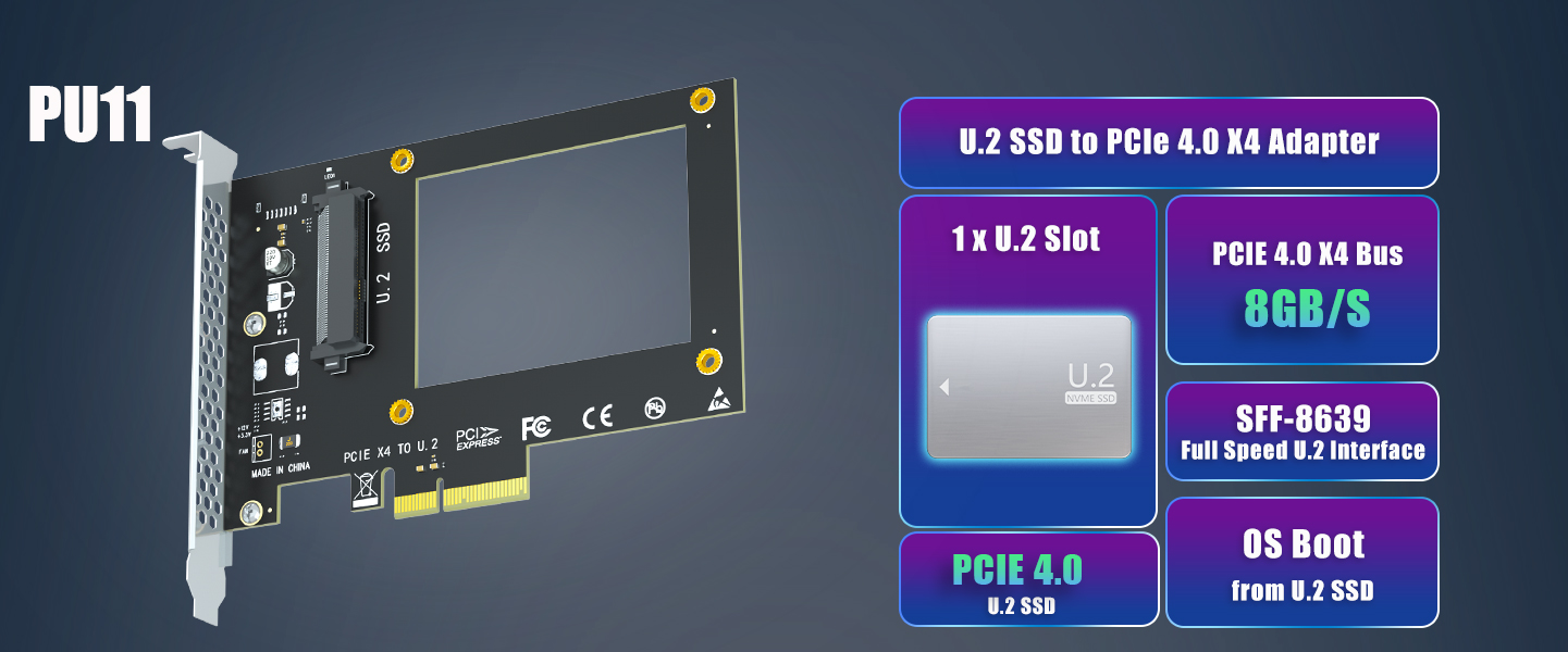 U.2 to PCIe 4.0 X4 Adapter