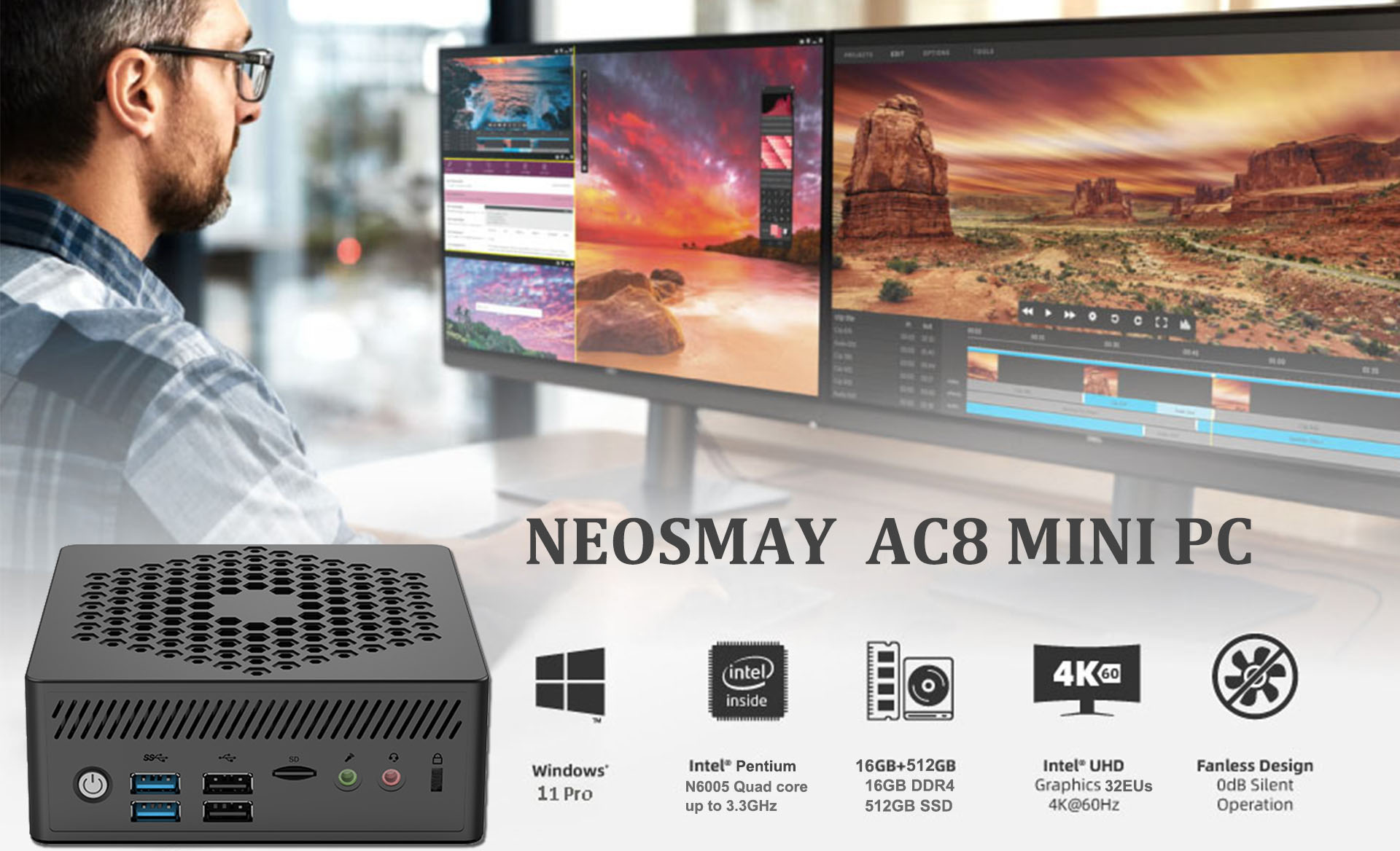 Neosmay Fanless Mini Pc Wifi Gb Ddr Gb Ssd Intel Th Gen Pentium N Upto Ghz