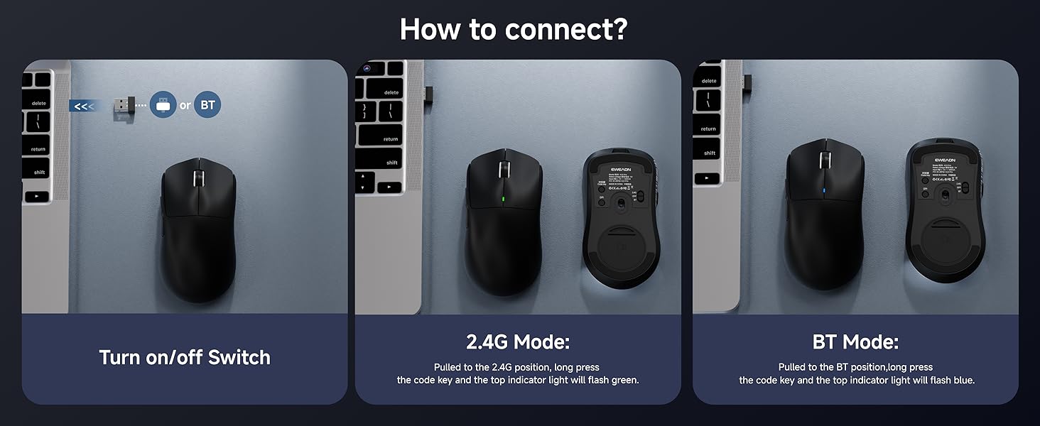 Wireless Gaming Mouse, PAW3311 Sensor, 49g Lightweight Mouse, 12000 DPI, 2.4G/BT5.0/USB-C Tri-Mode G