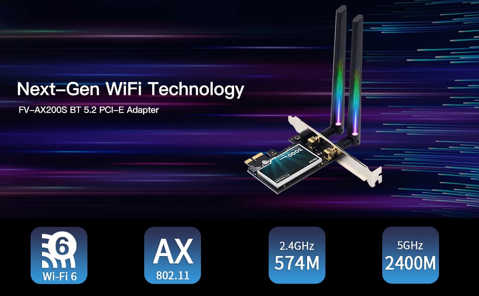WiFi 6 AX200 AX200NGW Desktop PCI-E Wireless Adapter Dual Band BT5.2  3000Mbps WiFi 802.11ax PCIe Network Card for AX ax11000 Router MU-MIMO  Gigabit