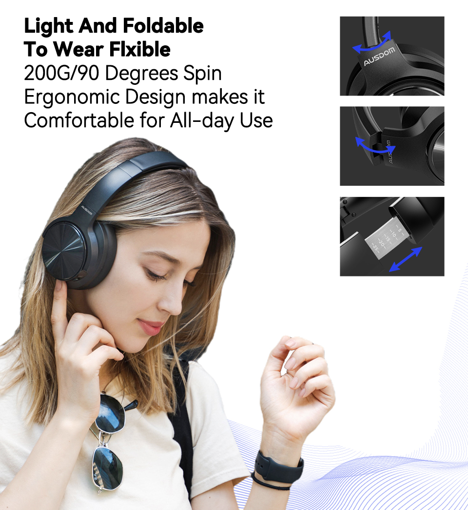 AUSDOM E9 Active Noise Cancelling Headphones: Wireless Bluetooth Over ...