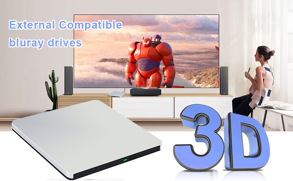 External Blu-ray Drive, BD Player with Read/Write Capability Portable Blu-ray CD/DVD Drive Burner wi
