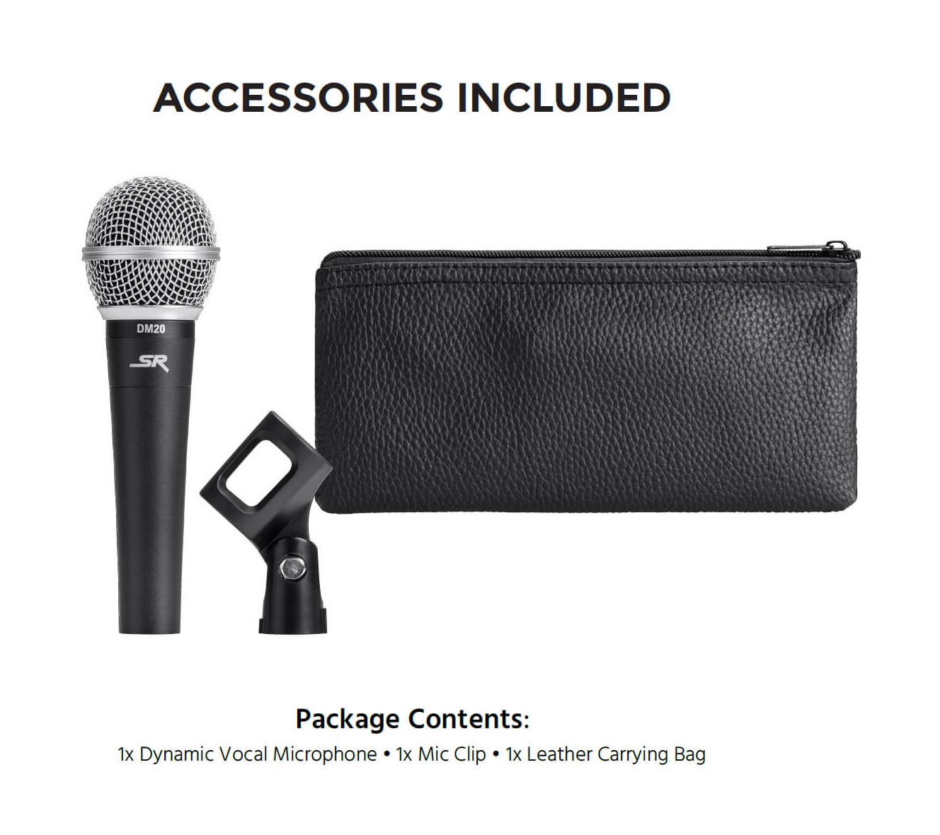 DM20 Dynamic Unidirectional Handheld Vocal Microphone with Carrying Bag and Mic Clip