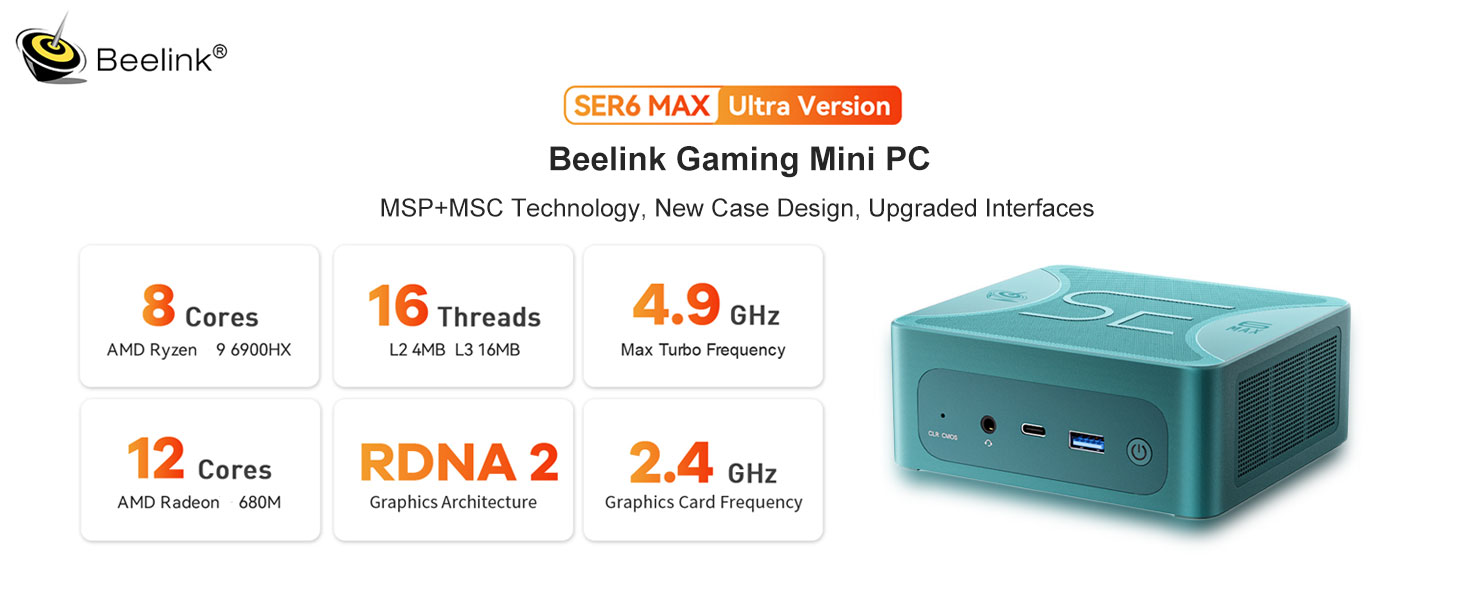 Beelink Mini PC SER6 Max AMD Ryzen9 6900HX,Mini Computer