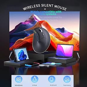 Ergonomic Wireless Bluetooth Mouse Vertical Silent Mouse, Rechargeable Wireless Mouse with Backlight