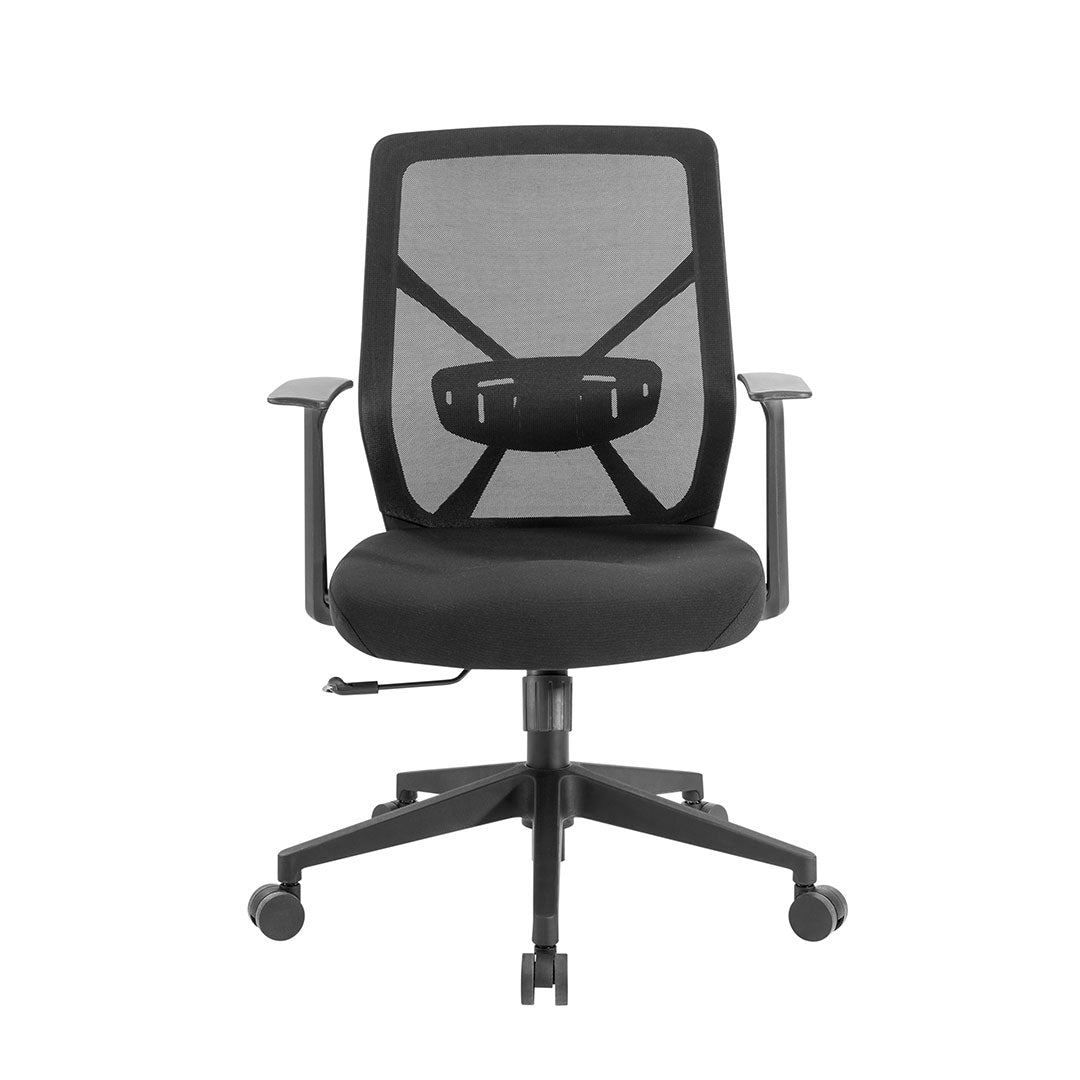 low back mesh chair, modern task chair, compact office chair, minimalist desk seating