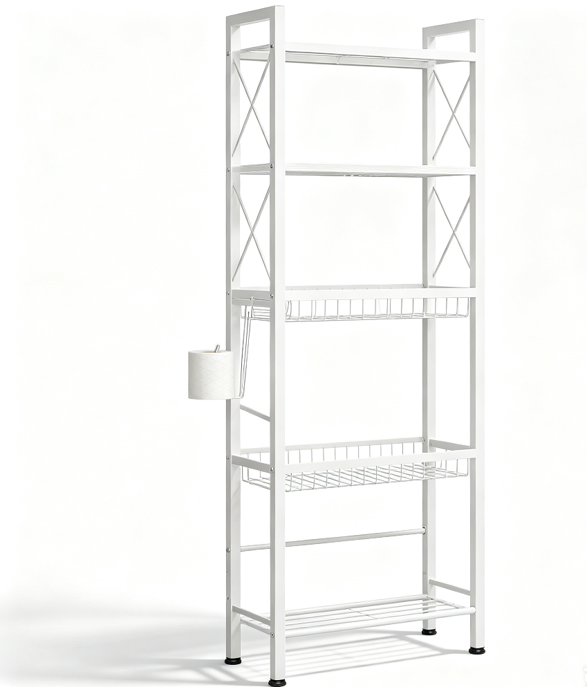 4-Tier Over The Toilet Storage Rack, Freestanding Bathroom Shelf, X-Shaped Metal Frame, Toilet Paper