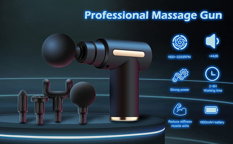 CORN Mini Massage Gun, Handheld Muscle Deep Tissue Massager Percussion  Type-C Charging with 6 Speeds & 4 Masage Heads for Back, Body, Sport Muscle