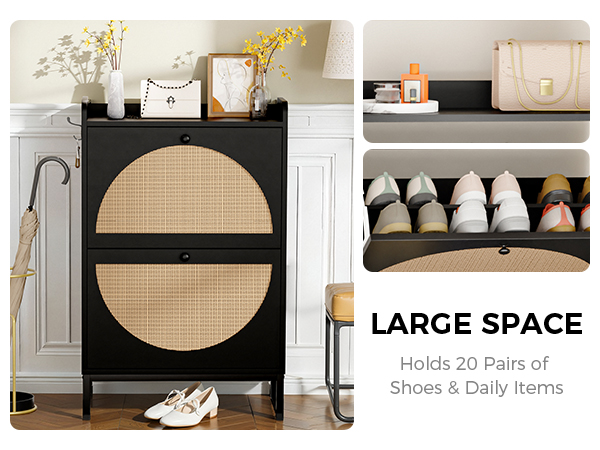 GTRACING Shoe Storage Cabinet, Slim Rattan Shoe Cabinet Storage with Flip Drawers, Shoe Organizers B