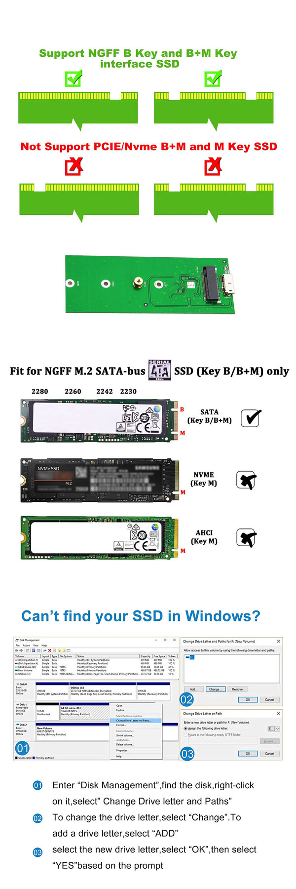NFHK B/M-Key NGFF M2 SSD to USB 3.0 External PCBA Converter