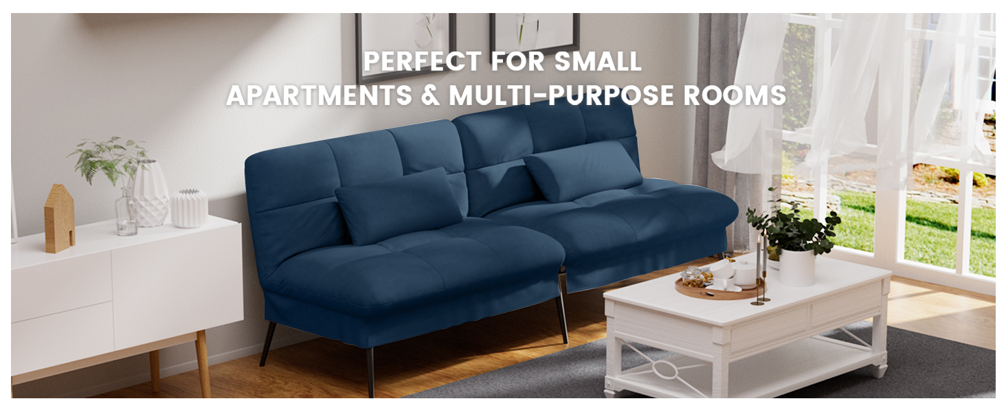 COMHOMA Convertible Futon Sofa Bed, 68Fabric Futon Couch with Adjustable Backrest, Folding Futon Sle