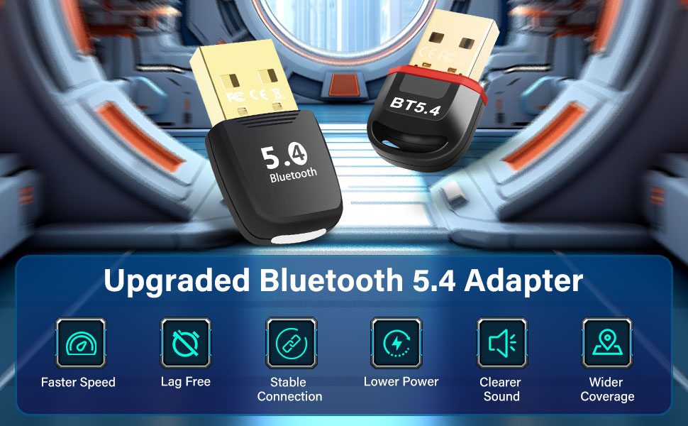 Bluetooth 5.4 Adapter PC, Bluetooth 5.4 USB Wireless Adapter for PC Windows 11/10/8.1/7