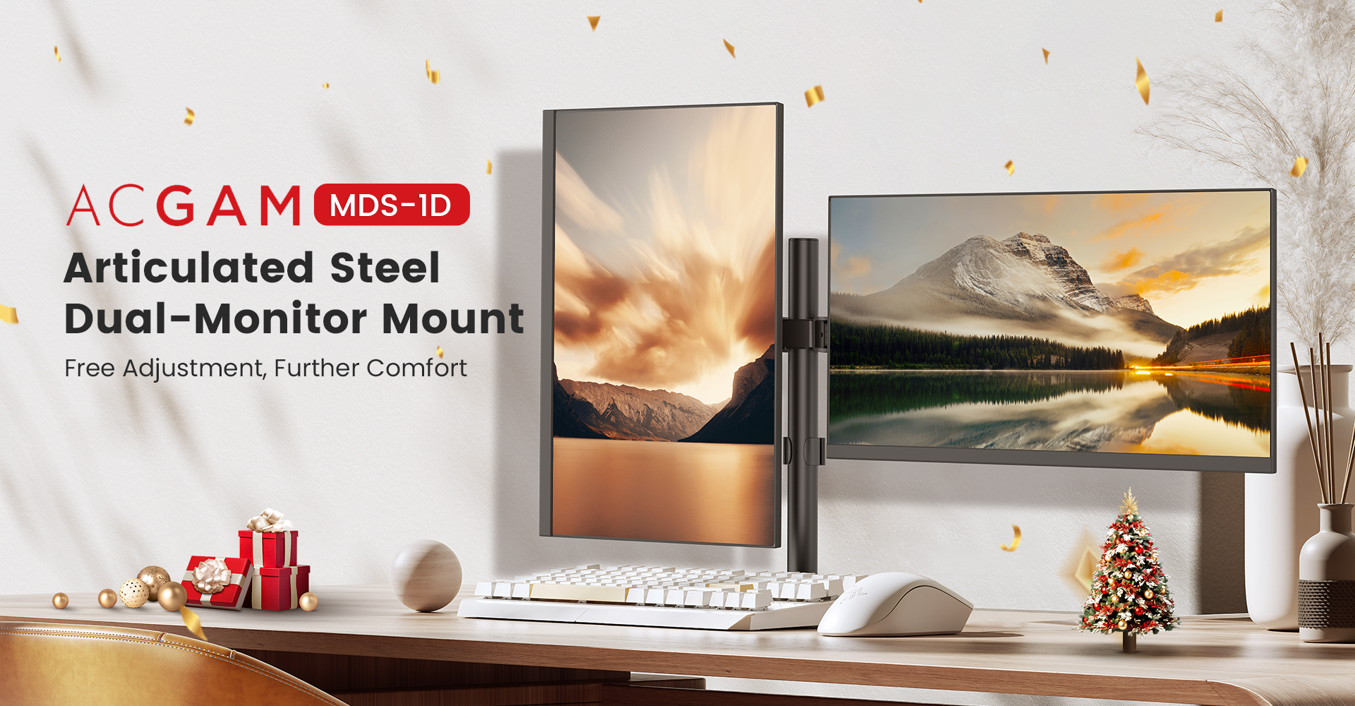 ACGAM Articulated Steel Dual-Monitor Mount Fits 2 Computer Screens 17 - 32 in
