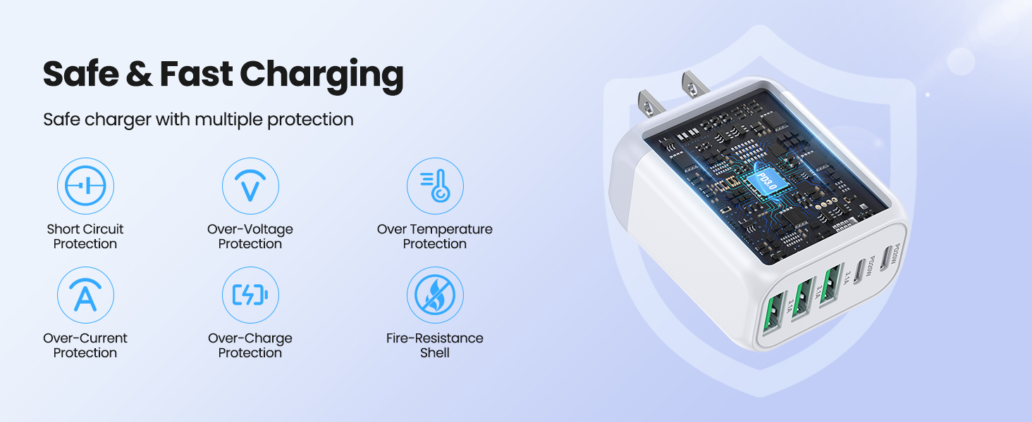 USB C Wall Charger Block, [2 Pack] 50W 5-Port C Charger Fast Charging Block PD Power Adapter +QC Mul
