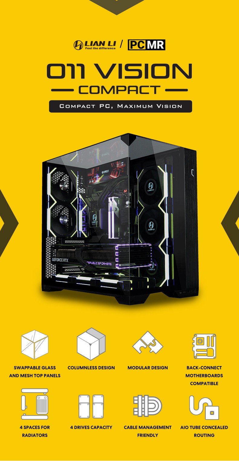 LIAN LI O11 Vision, Compact White ATX Case, Mid Tower Computer Case, Tempered Glass PC Case