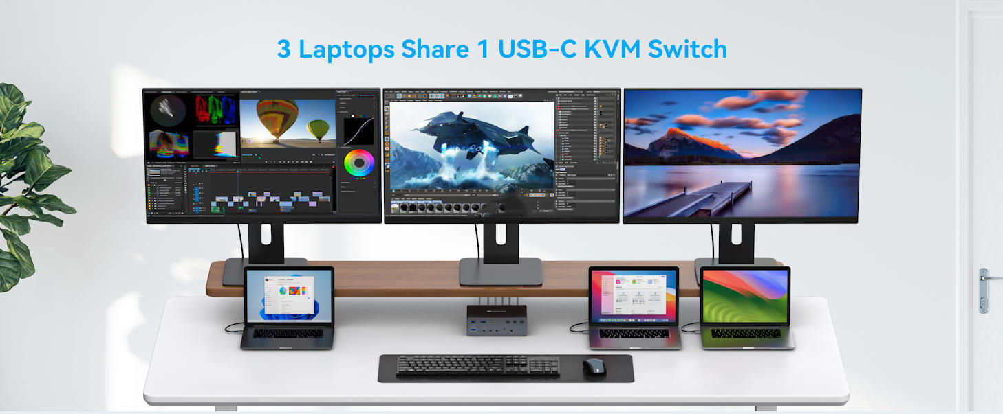 Thunderbolt 4 KVM Switch Docking Station for 3 Monitors 3 Laptops or Macbooks Triple Monitor 4K@60Hz