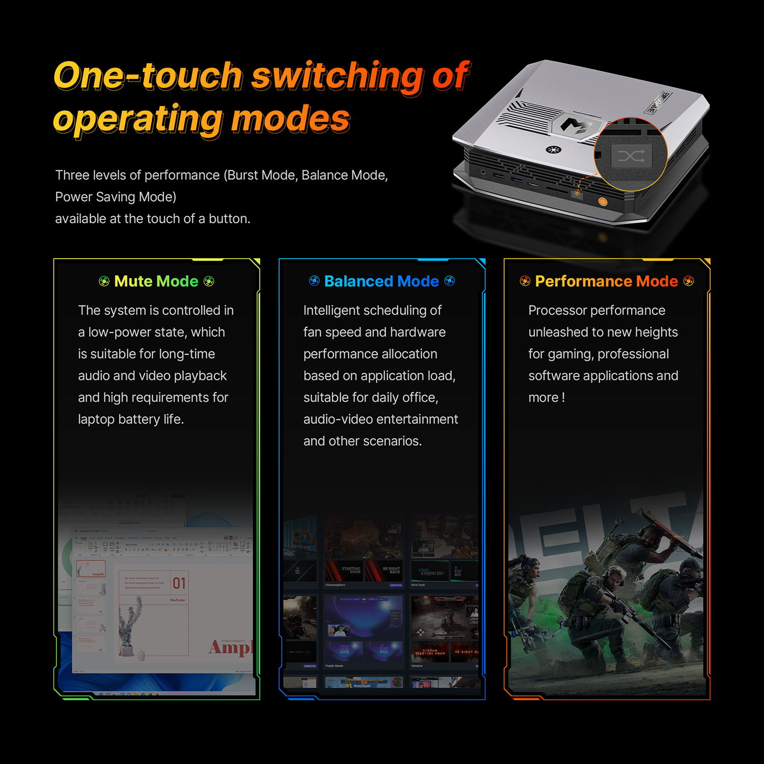 One-touch switching of operating modes