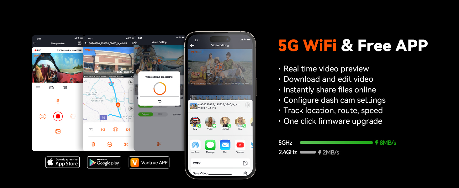 dash cam with 5g wifi&free APP