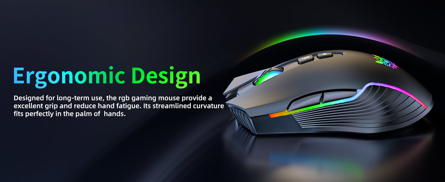 Wireless Gaming Mouse, 2.4Ghz Connection, 5 RGB LED Backlit Modes, Ergonomic Computer Gaming Mice