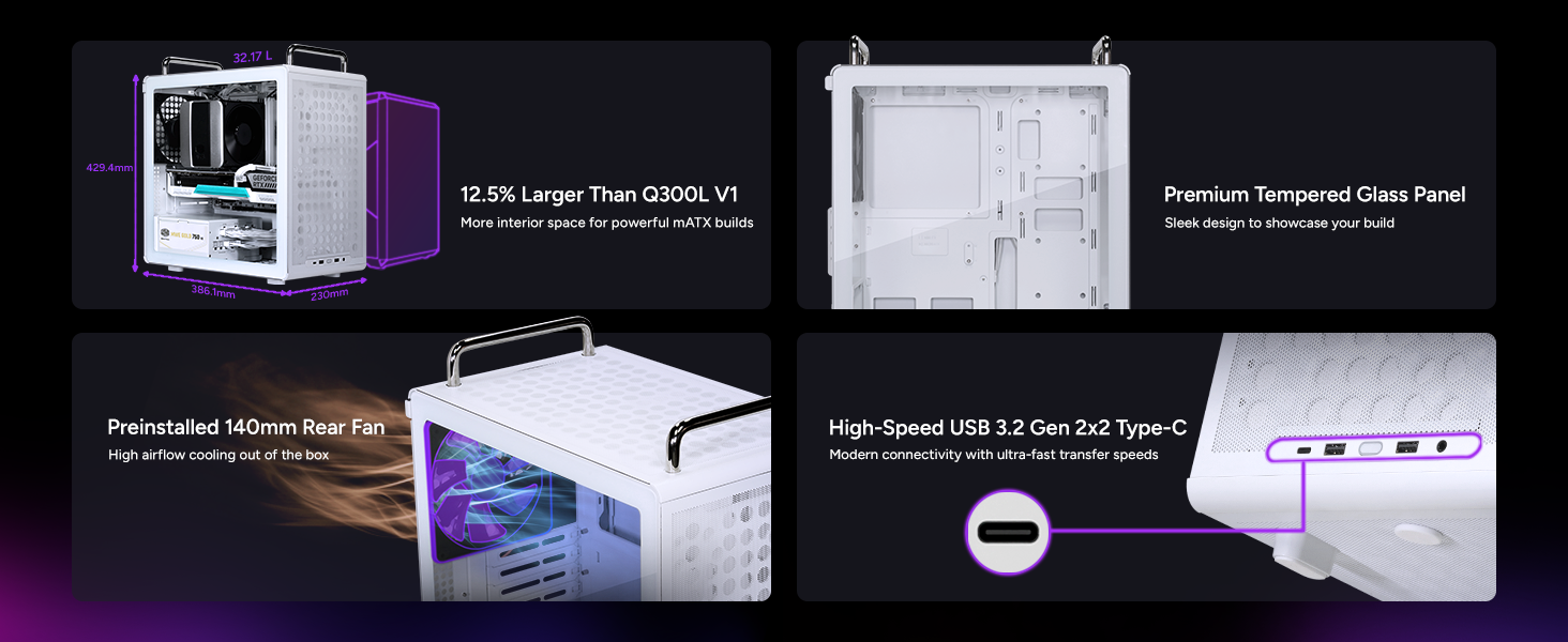 Cooler Master QUBE 340 Micro-ATX Compact -Tower PC Case - White