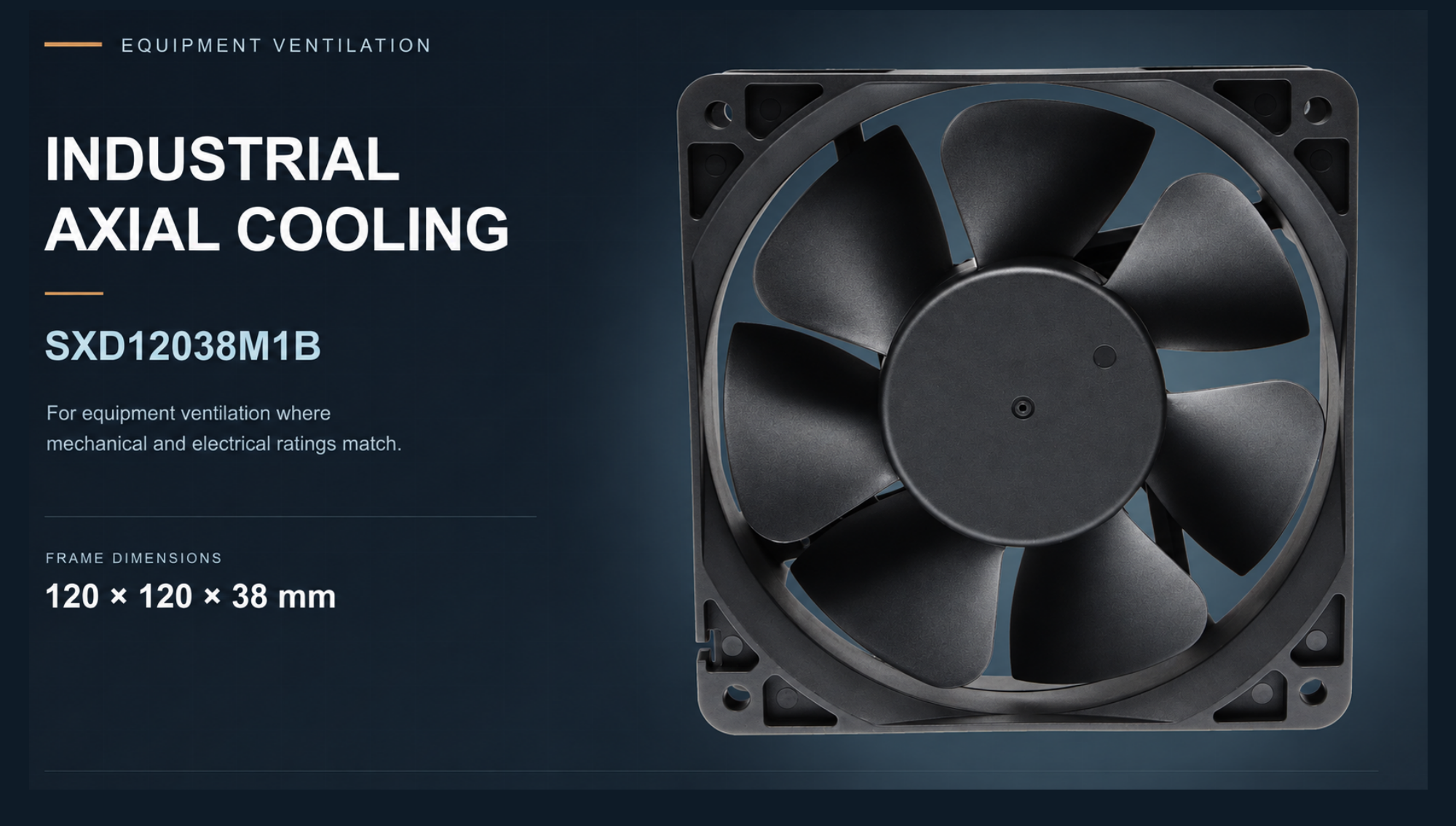 SXD12038M1B industrial axial cooling fan 120 x 120 x 38 mm front view