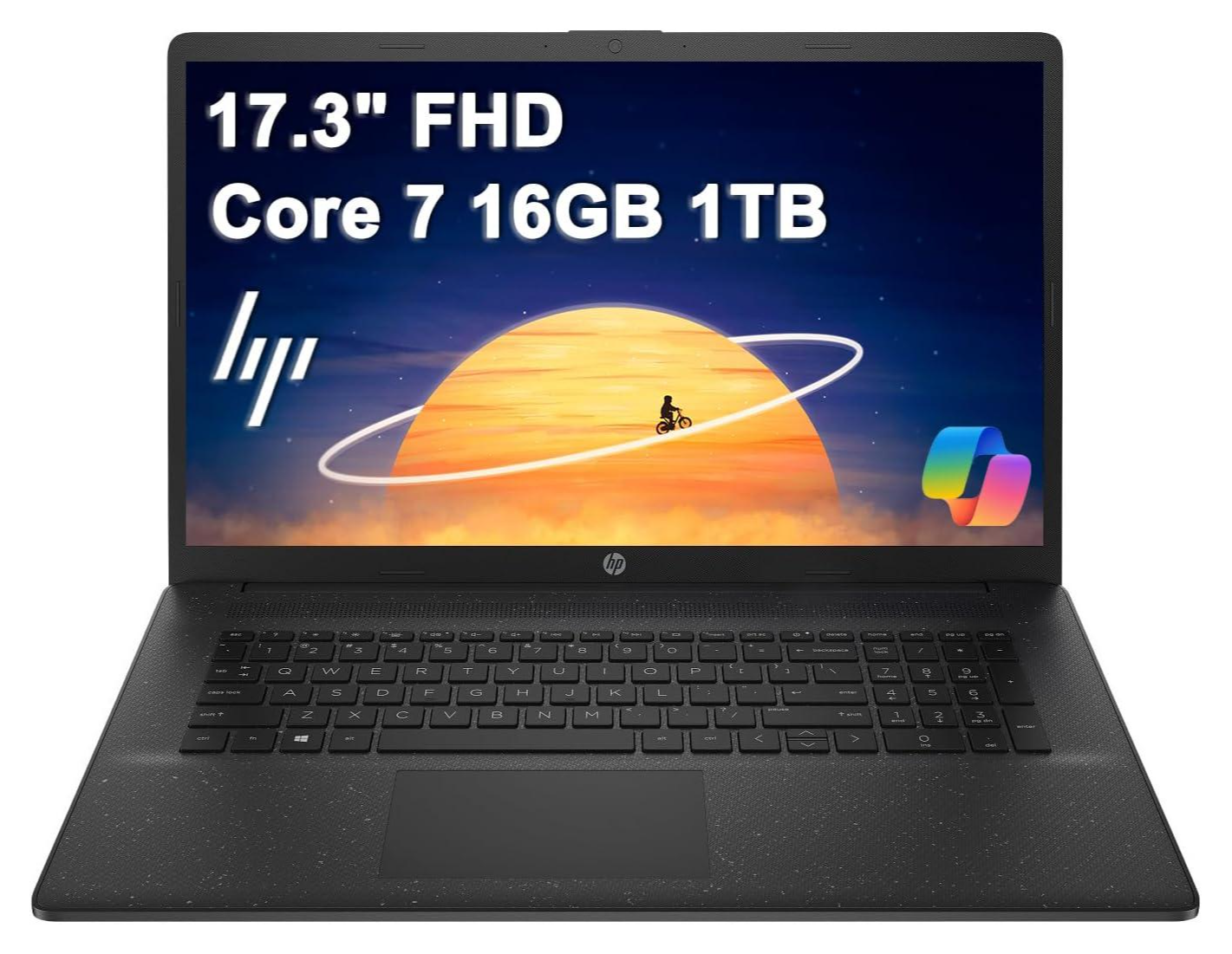 HP Essential 17.3" FHD Laptop – AMD Ryzen 7, 16GB RAM, 512GB SSD, Windows 11 Home, Jet Black