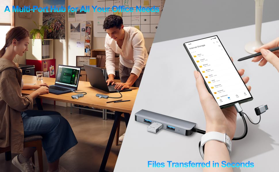 USB 3.0 Hub 4 Ports, USB-A and Type-C to 4 USB 3.0 Hub, USB-A Splitter Extender