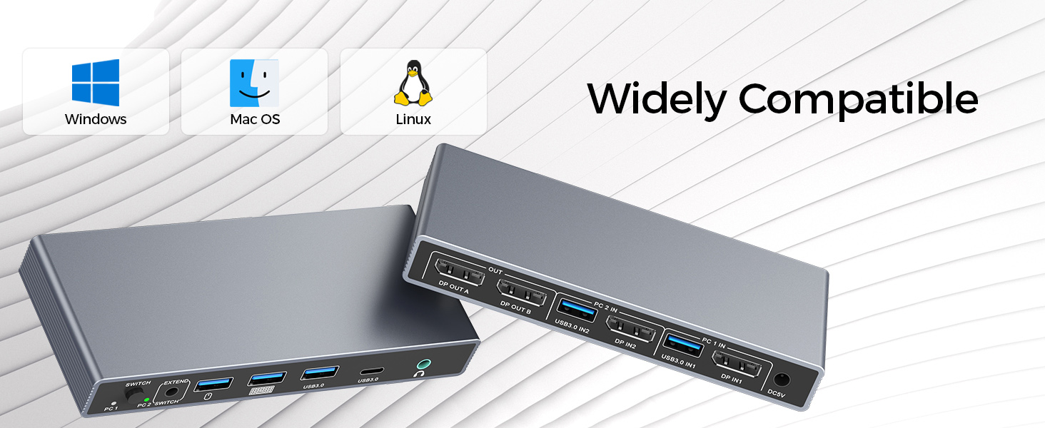 Displayport KVM Switch 2 Monitors 2 Computers 4K@60Hz,2 in 2 Out DP KVM Switcher with 4 USB 3.0