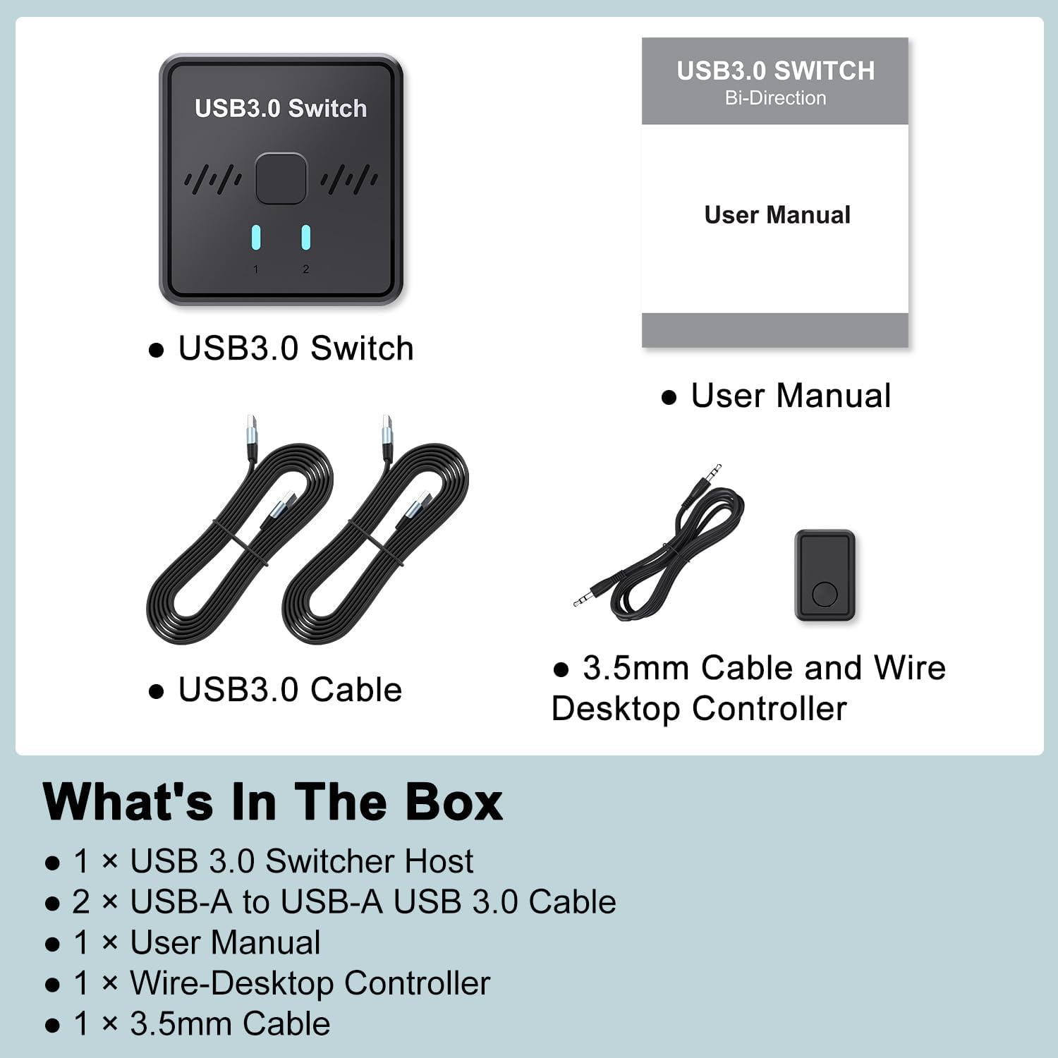 USB 3.0 Switch, USB Splitter, USB Switch Selector Bi-Directional 2 in 1 Out/1 in 2 Out
