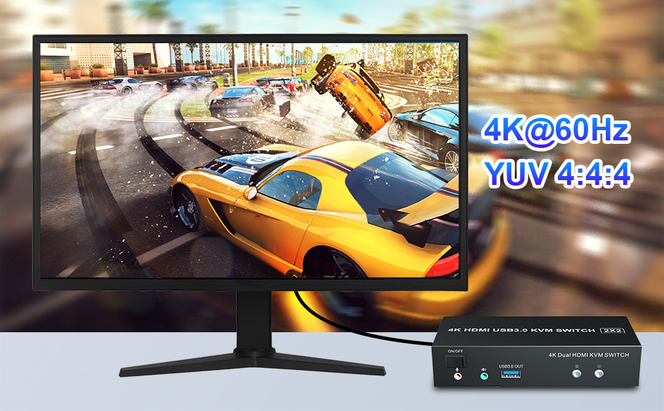 Ultra HD 4K@60Hz USB 3.0 KVM Switch This USB 3.0 HDMI KVM switch dual monitor supports up to 4K@60Hz