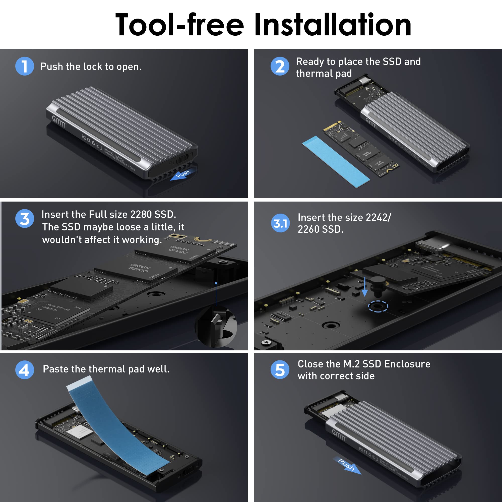 NOTE: Please make sure press down and fix well your M.2 SSD in case the connect lost when transferin