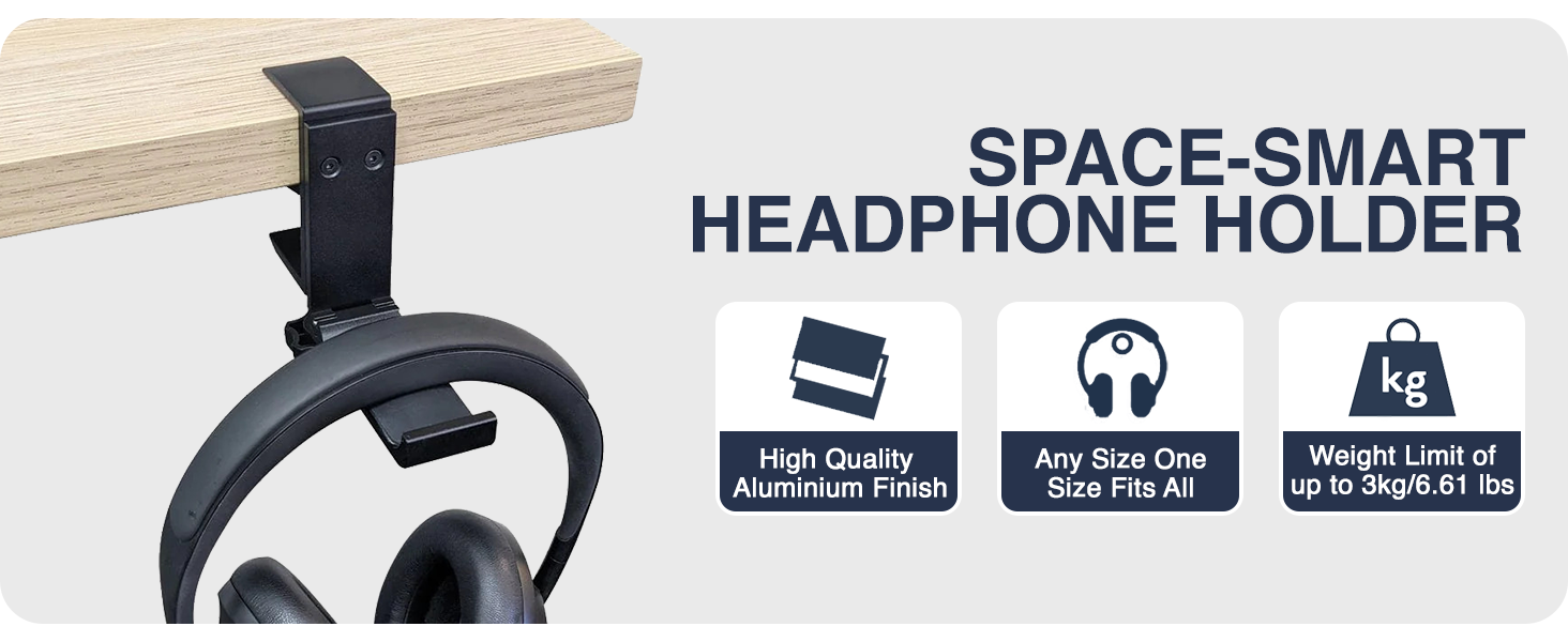 foldable headphone hook, under-desk headset hanger, rotating headphone mount, adhesive desk hook