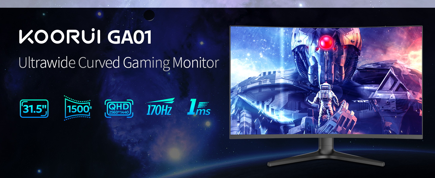 KOORUI 32 inch Curved Gaming Monitor - QHD (2560 x 1440) 2K