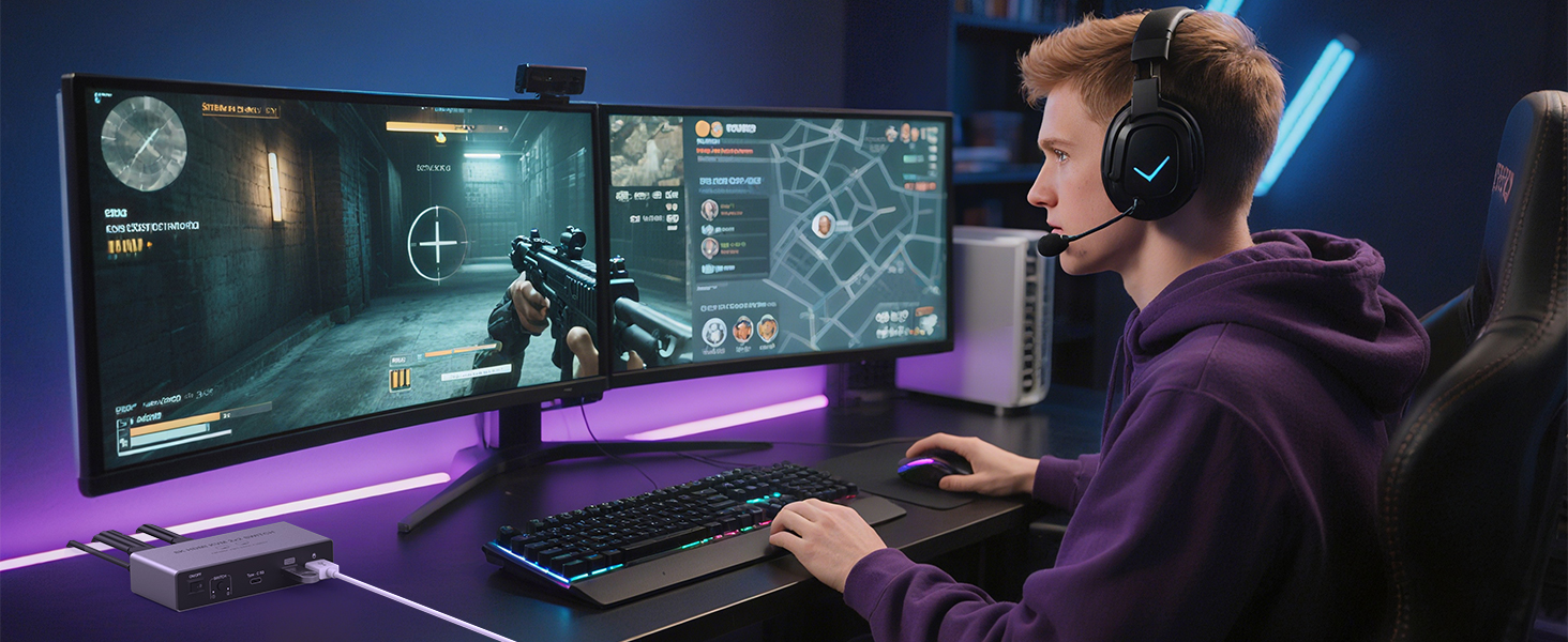 8K@60Hz HDMI KVM Switch 2 Monitors 2 Computers, Aluminum KVM Switch with 4 USB 3.0 Ports