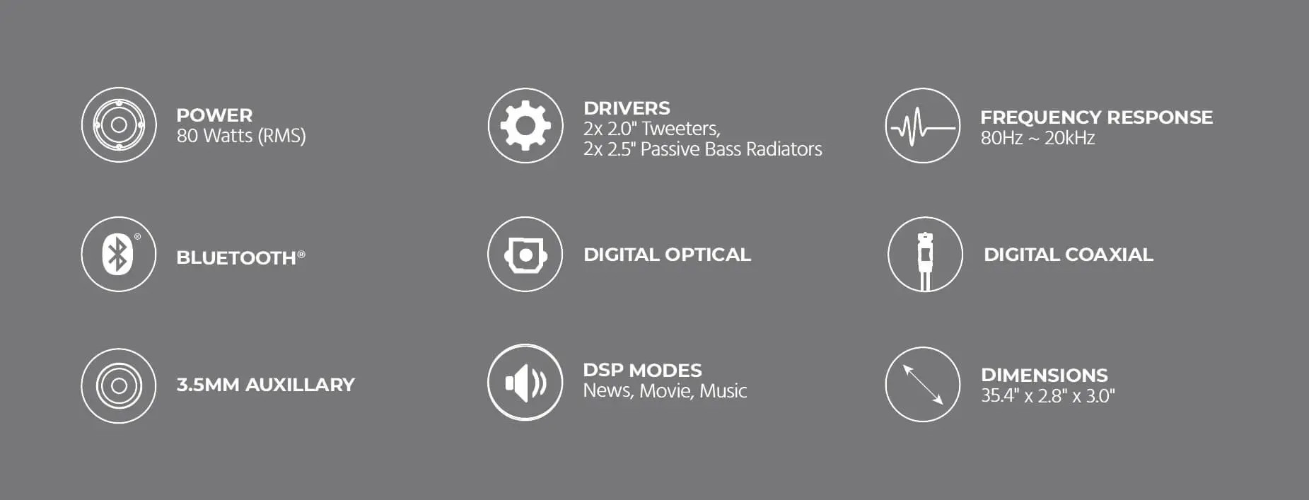 2.1-ch 36in Soundbar with Built-In Subwoofer, Bluetooth, Optical Input, and Remote Control